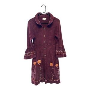 Vintage Y2K Era Latalove Burgundy Boho Pea Coat with Floral Embroidery S/M